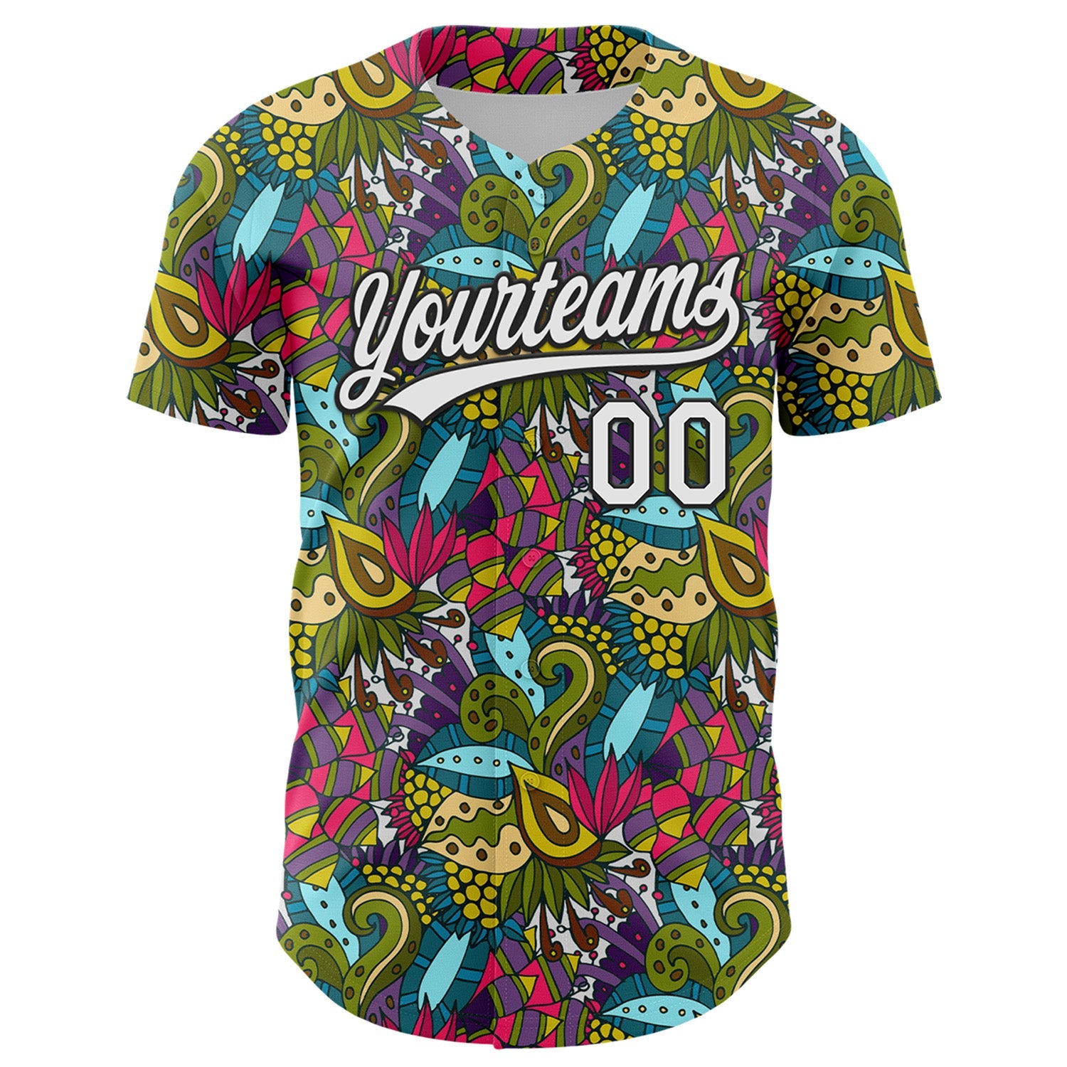 Custom White Black 3D Tropical Hawaii Jungle Plant Authentic Baseball Jersey view 2