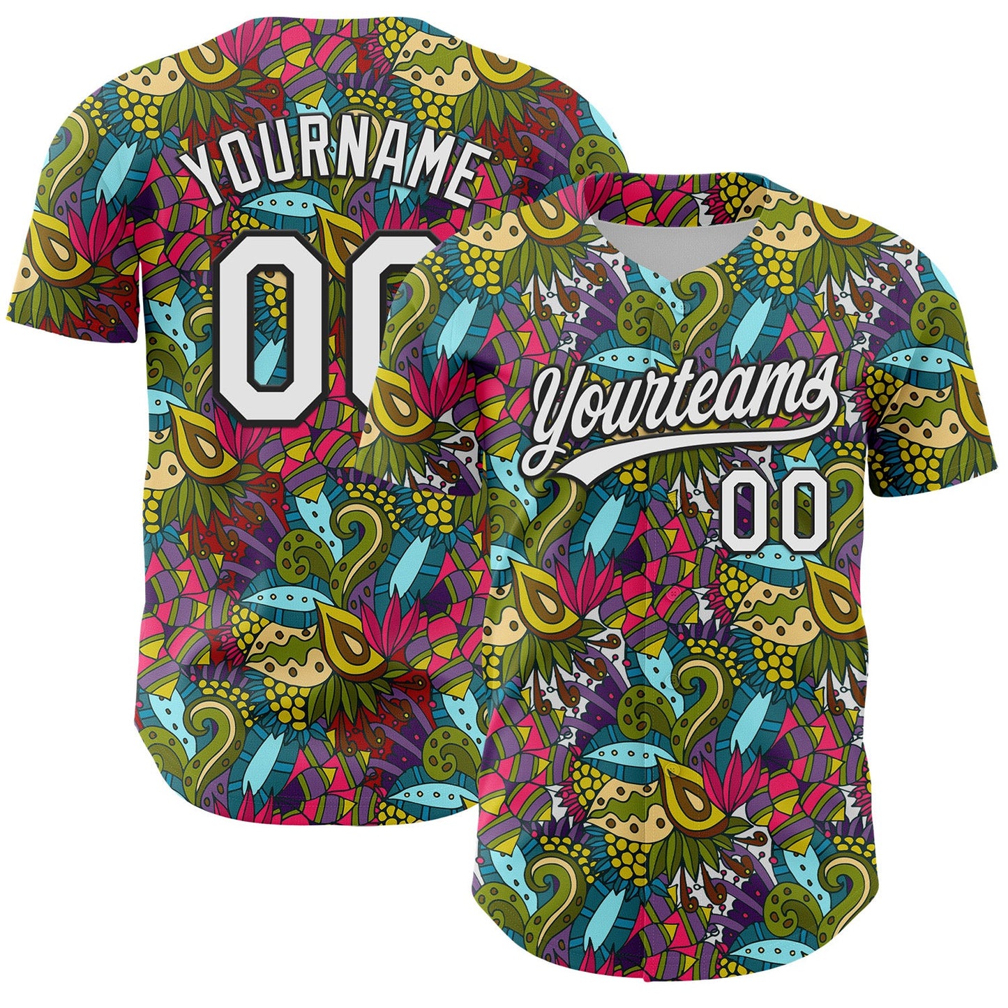Custom White Black 3D Tropical Hawaii Jungle Plant Authentic Baseball Jersey - Main View