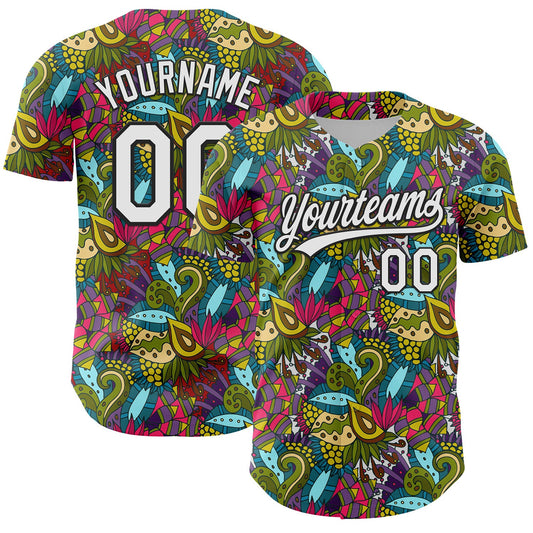 Custom White Black 3D Tropical Hawaii Jungle Plant Authentic Baseball Jersey - Main View