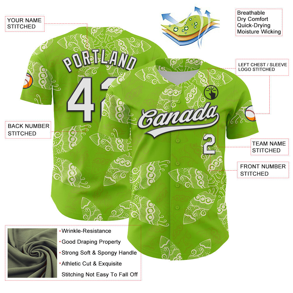 Custom Neon Green White-Black 3D Tropical Hawaii Jungle Plant Authentic Baseball Jersey view 3