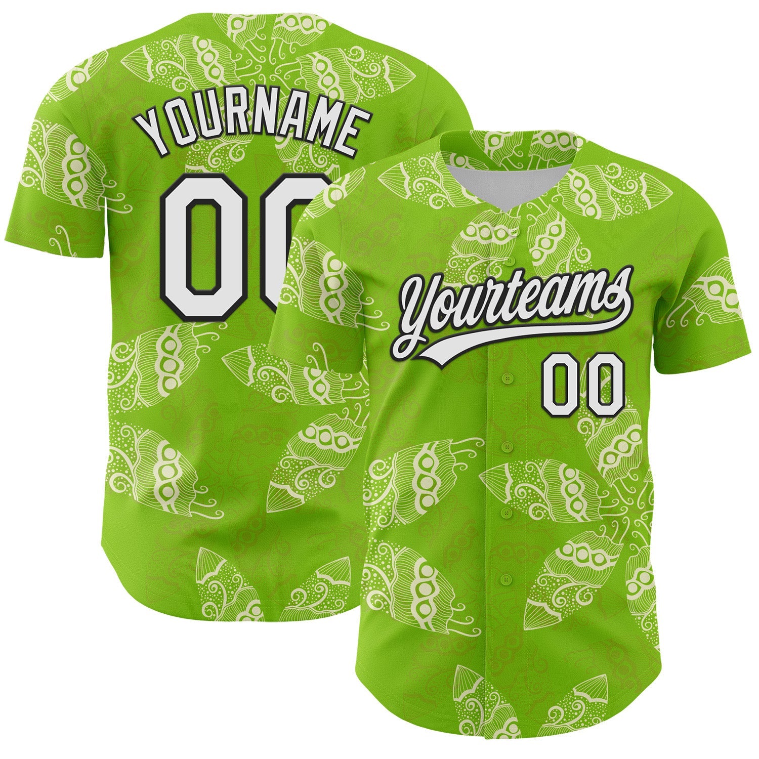 Custom Neon Green White-Black 3D Tropical Hawaii Jungle Plant Authentic Baseball Jersey - Main View