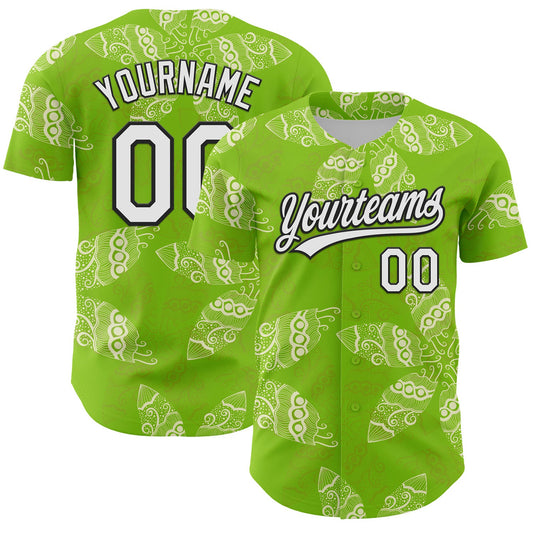 Custom Neon Green White-Black 3D Tropical Hawaii Jungle Plant Authentic Baseball Jersey - Main View