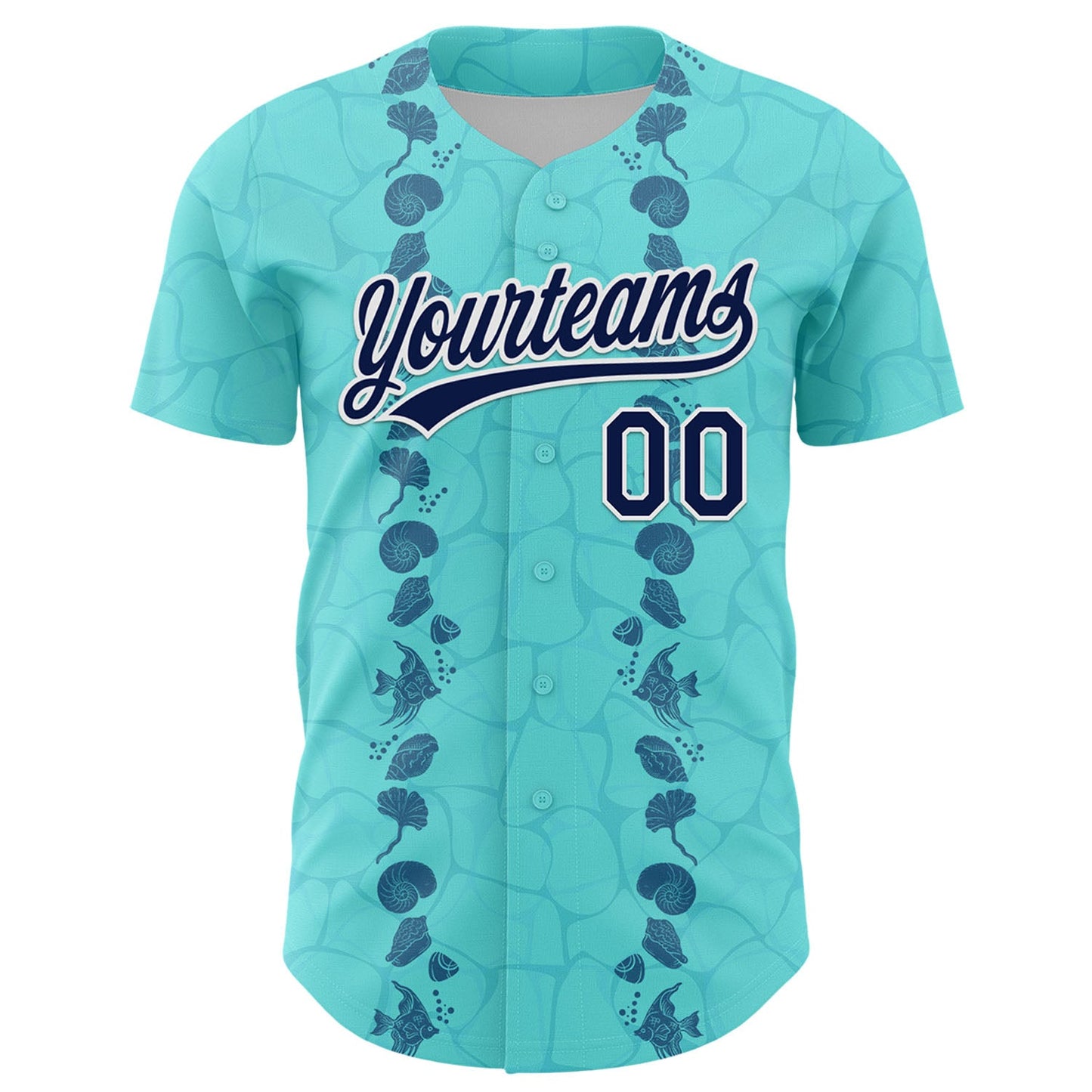 Custom Ice Blue Navy-White 3D Tropical Hawaii Style Authentic Baseball Jersey view 2