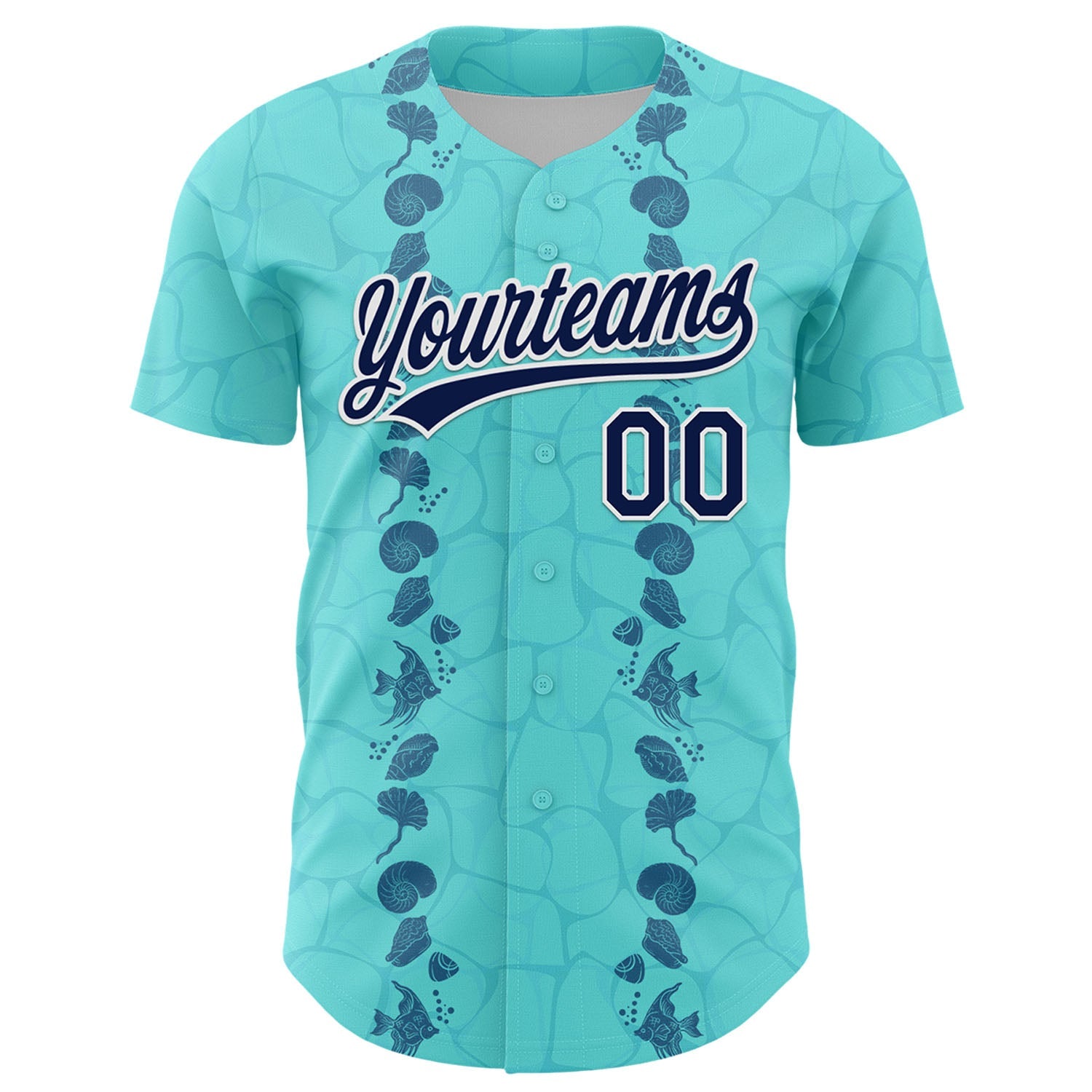 Custom Ice Blue Navy-White 3D Tropical Hawaii Style Authentic Baseball Jersey view 2