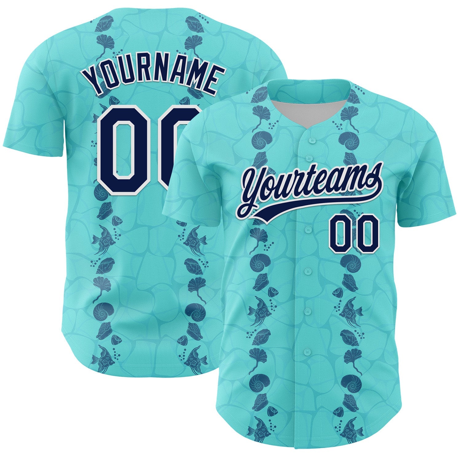 Custom Ice Blue Navy-White 3D Tropical Hawaii Style Authentic Baseball Jersey - Main View