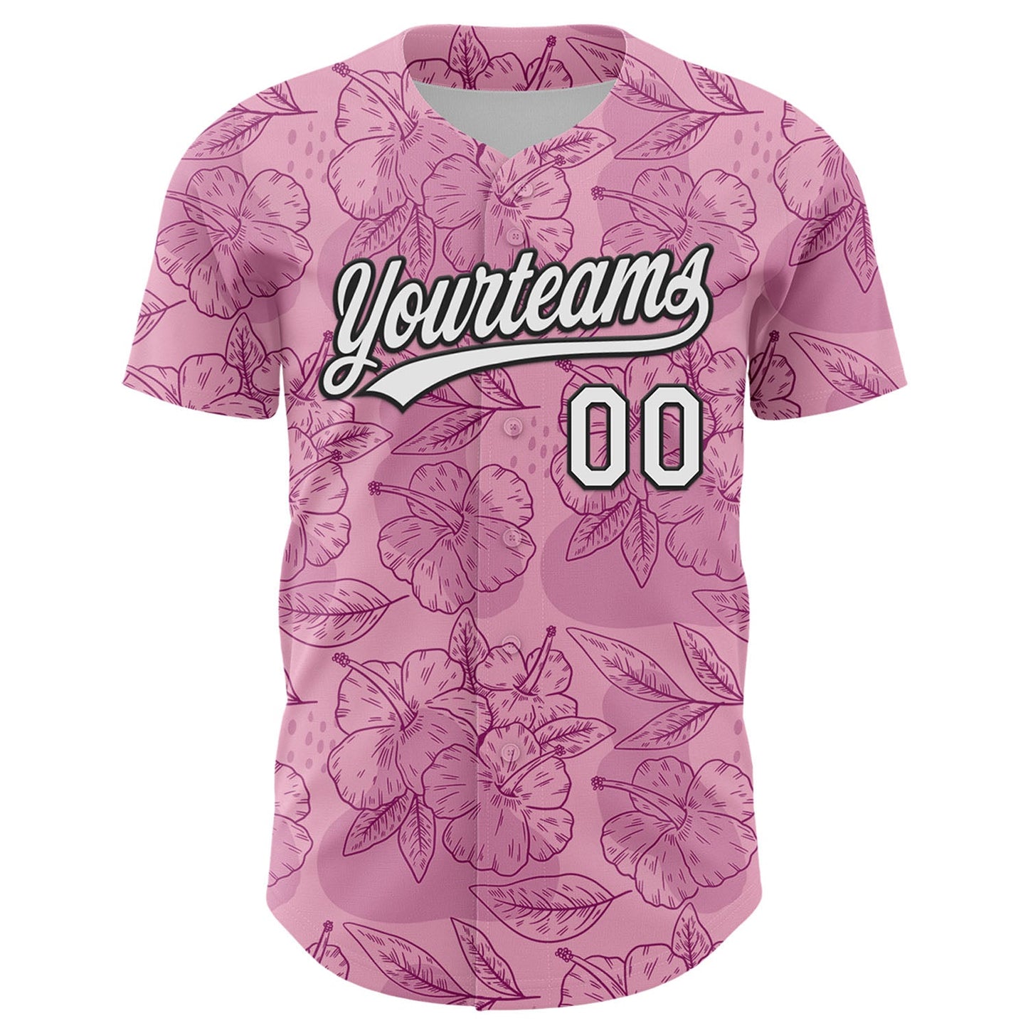 Custom Light Pink White-Black 3D Tropical Hawaii Jungle Leaves And Flower Authentic Baseball Jersey view 2