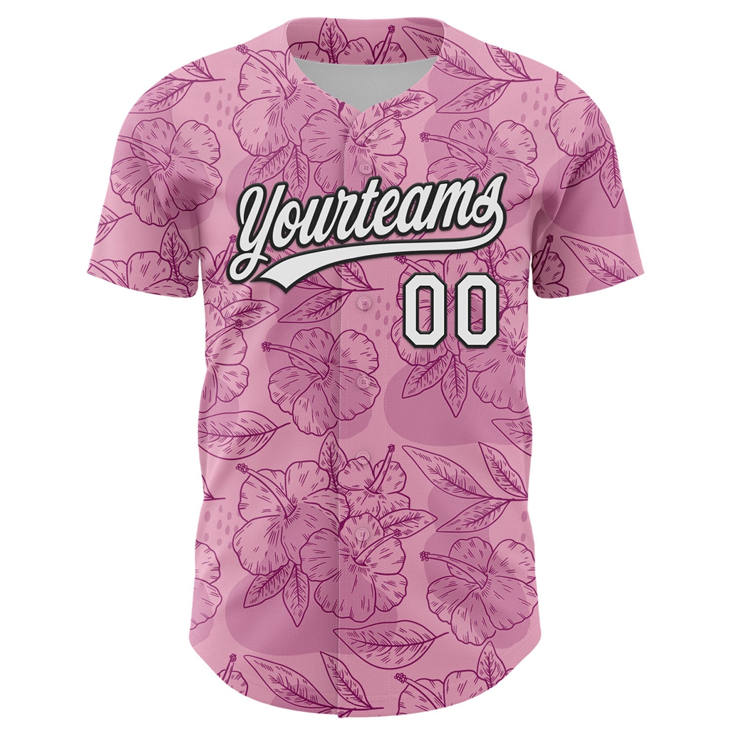 Custom Light Pink White-Black 3D Tropical Hawaii Jungle Leaves And Flower Authentic Baseball Jersey view 2