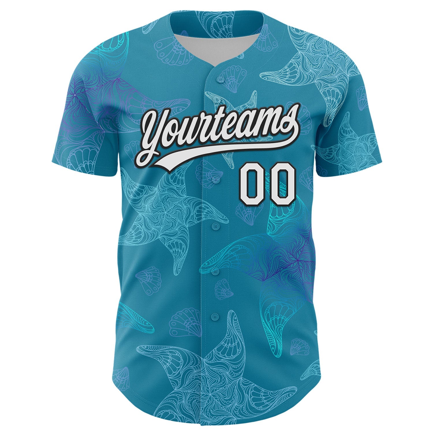Custom Panther Blue White-Black 3D Tropical Hawaii Jungle Leaves Authentic Baseball Jersey view 2
