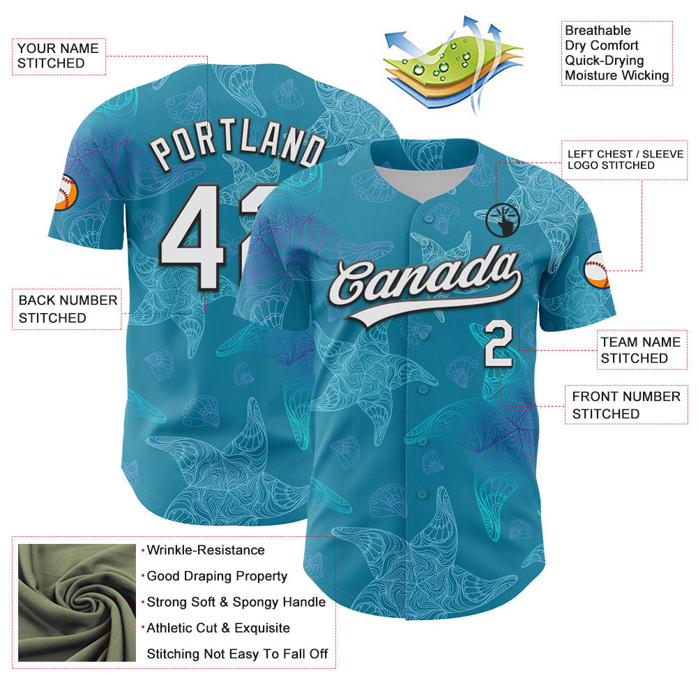 Custom Panther Blue White-Black 3D Tropical Hawaii Jungle Leaves Authentic Baseball Jersey view 3