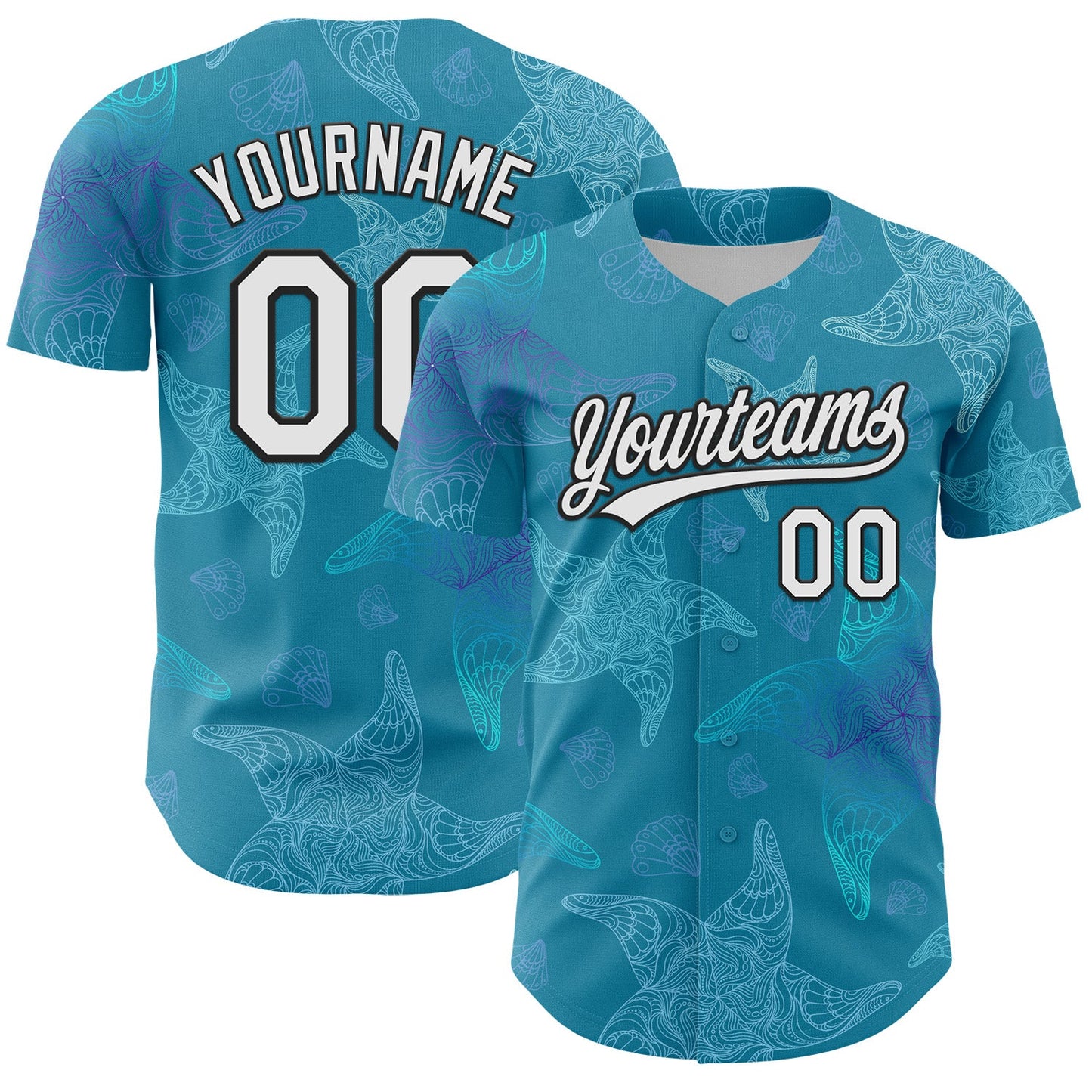 Custom Panther Blue White-Black 3D Tropical Hawaii Jungle Leaves Authentic Baseball Jersey - Main View