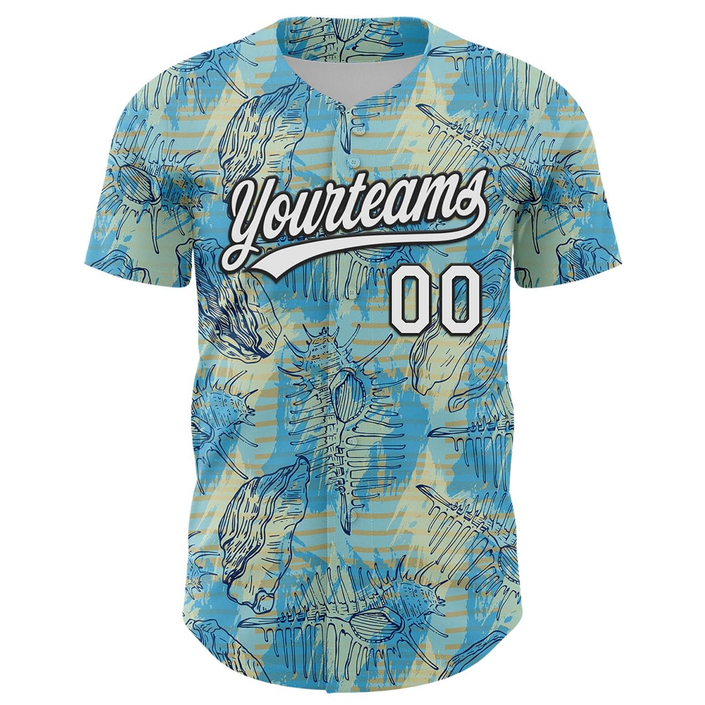 Custom Panther Blue White-Black 3D Tropical Beach Hawaii Flower Authentic Baseball Jersey view 2