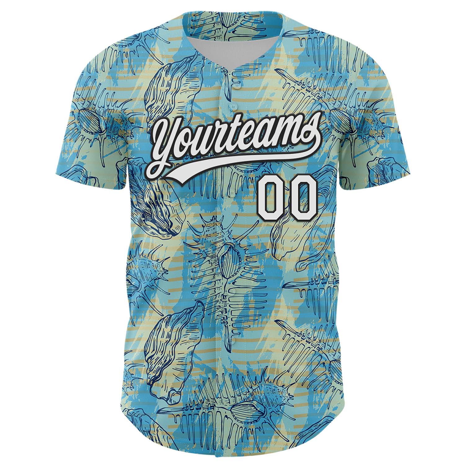 Custom Panther Blue White-Black 3D Tropical Beach Hawaii Flower Authentic Baseball Jersey view 2