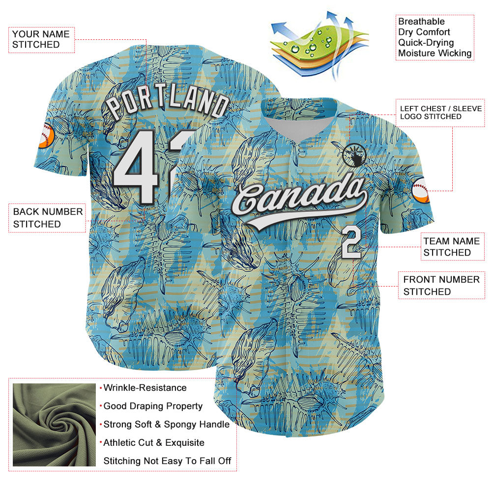 Custom Panther Blue White-Black 3D Tropical Beach Hawaii Flower Authentic Baseball Jersey view 3