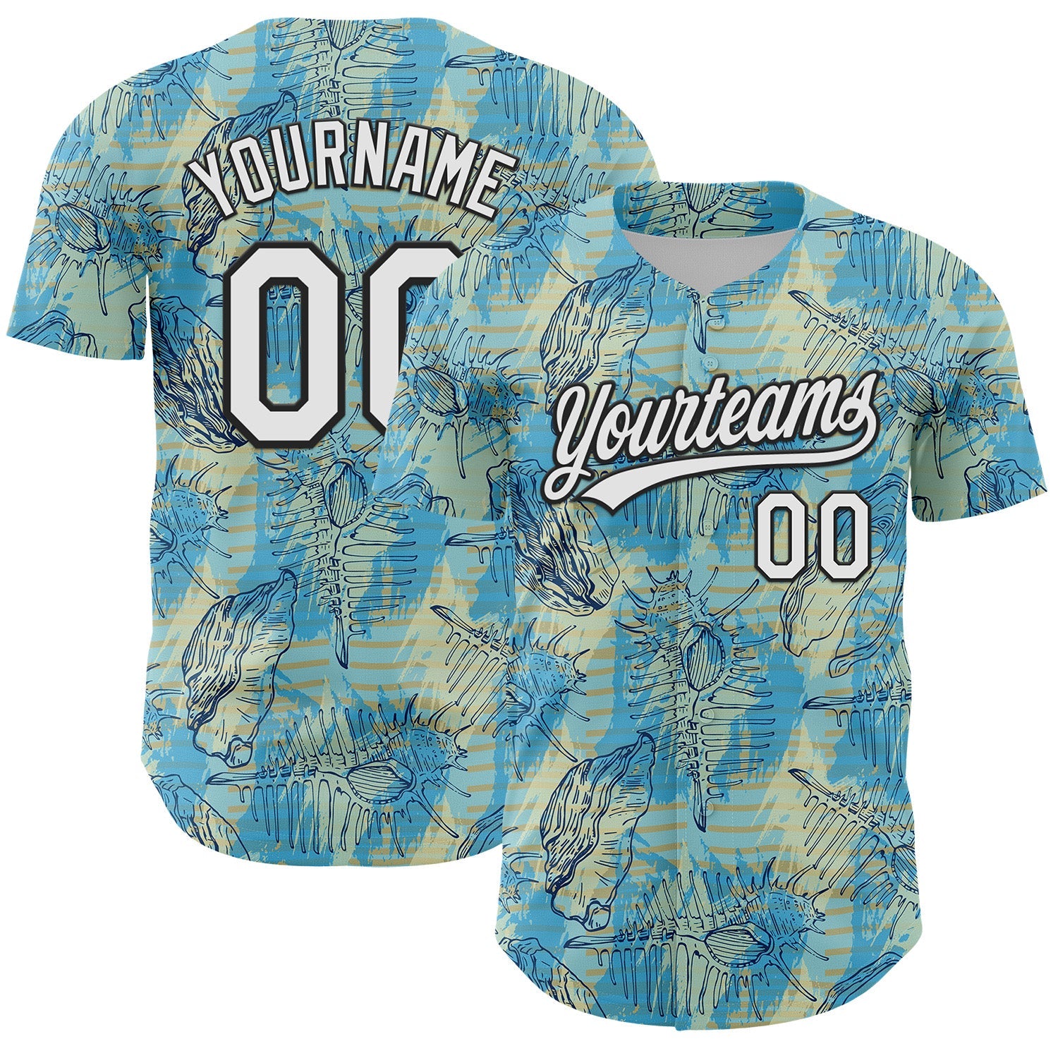 Custom Panther Blue White-Black 3D Tropical Beach Hawaii Flower Authentic Baseball Jersey - Main View
