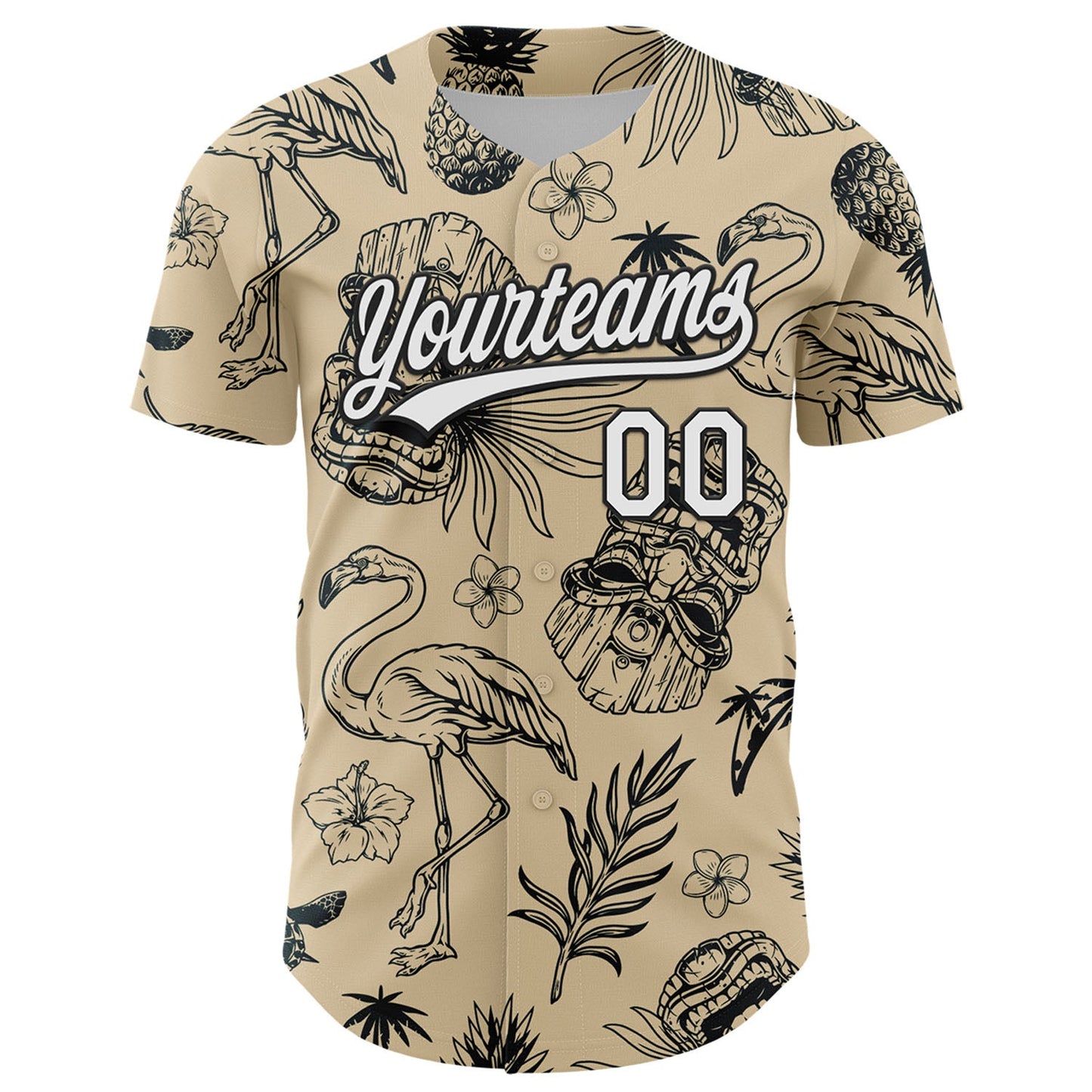 Custom City Cream White-Black 3D Tropical Hawaii Plant And Flamingo Authentic Baseball Jersey view 2