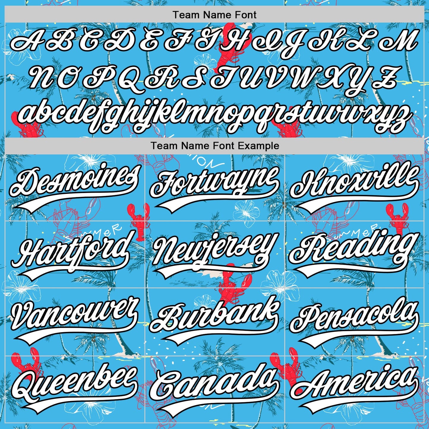 Custom Sky Blue White-Black 3D Tropical Beach Hawaii Palm Tree And Lobster Authentic Baseball Jersey view 4