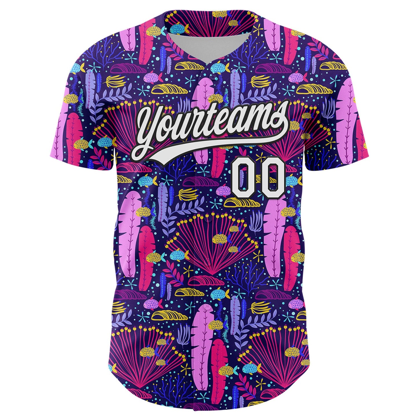Custom Purple White-Black 3D Tropical Hawaii Plant Authentic Baseball Jersey view 2