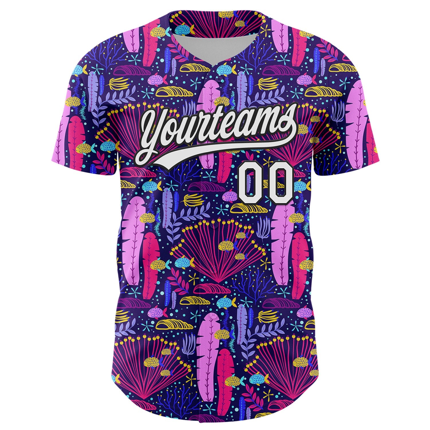 Custom Purple White-Black 3D Tropical Hawaii Plant Authentic Baseball Jersey view 2