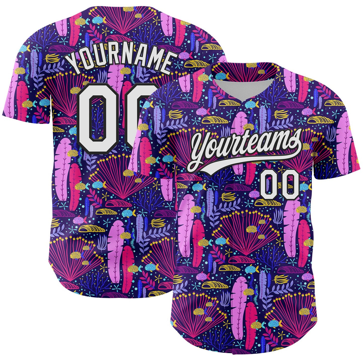 Custom Purple White-Black 3D Tropical Hawaii Plant Authentic Baseball Jersey - Main View