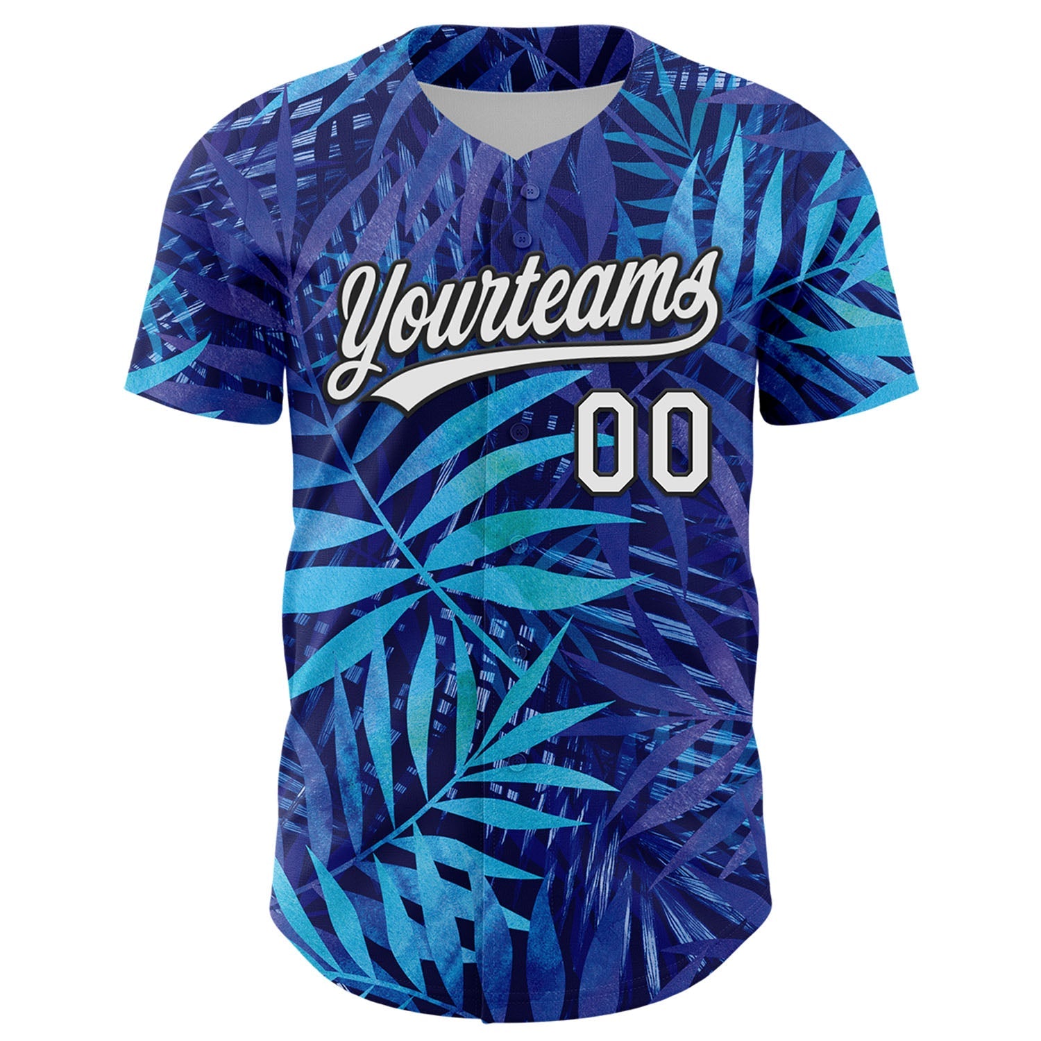 Custom Purple White-Black 3D Tropical Hawaii Leaves Authentic Baseball Jersey view 2