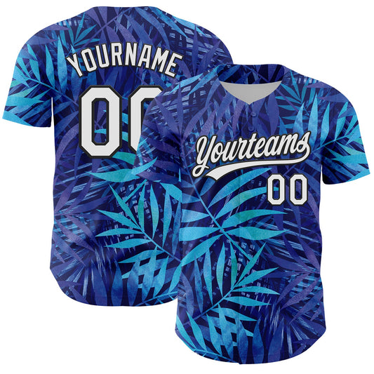 Custom Purple White-Black 3D Tropical Hawaii Leaves Authentic Baseball Jersey - Main View