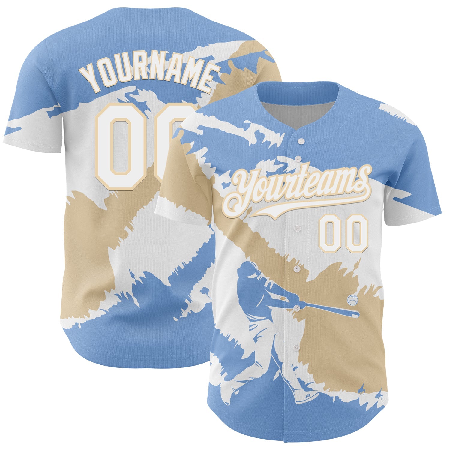 Custom Light Blue White-City Cream 3D Argentina Argentinian Flag Authentic Baseball Jersey - Main View