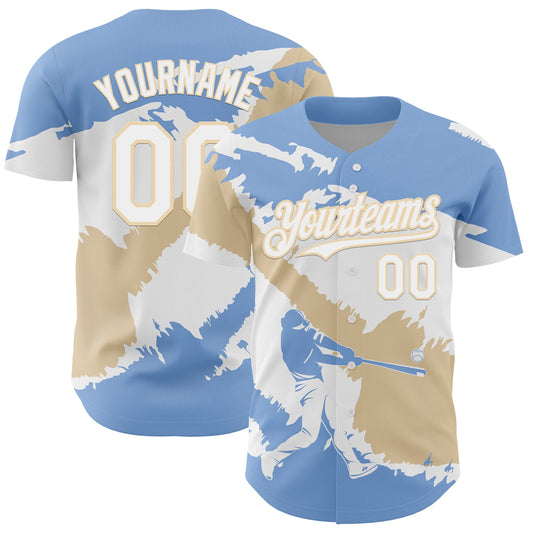 Custom Light Blue White-City Cream 3D Argentina Argentinian Flag Authentic Baseball Jersey - Main View