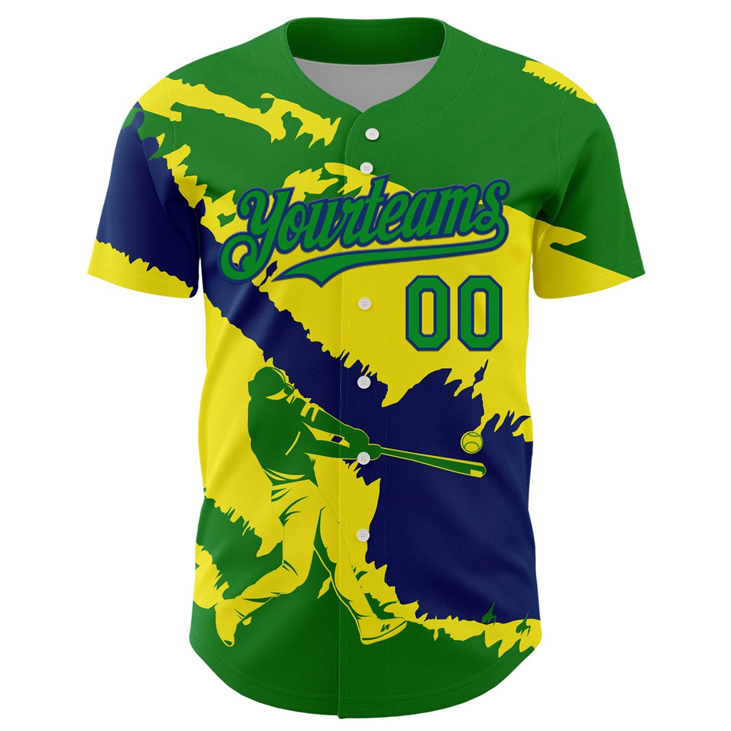 Custom Grass Green US Navy Blue-Light Yellow 3D Brazil Brazilian Flag Authentic Baseball Jersey view 2
