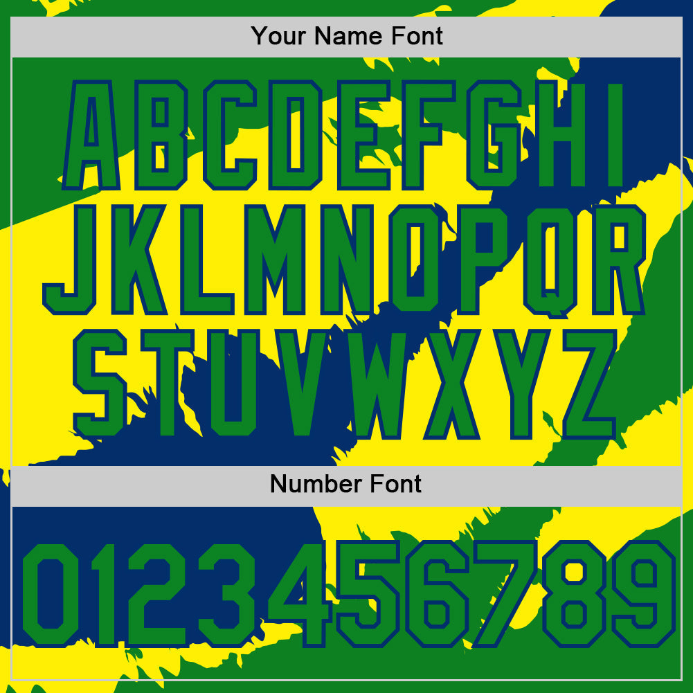 Custom Grass Green US Navy Blue-Light Yellow 3D Brazil Brazilian Flag Authentic Baseball Jersey view 5