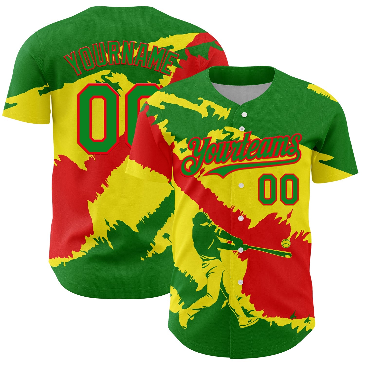 Custom Grass Green Fire Red-Light Yellow 3D Bolivia Bolivian Flag Authentic Baseball Jersey - Main View