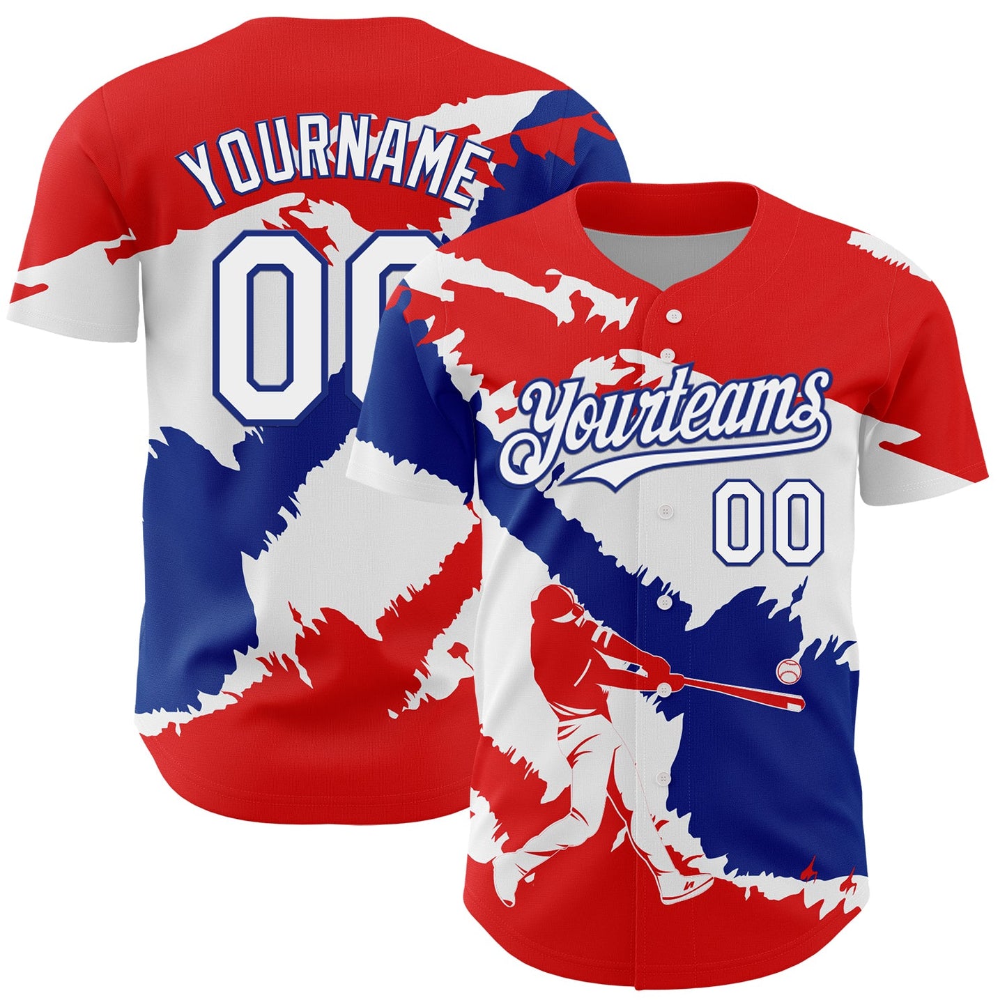 Custom Fire Red White-Royal 3D Chile Chilean Flag Authentic Baseball Jersey - Main View