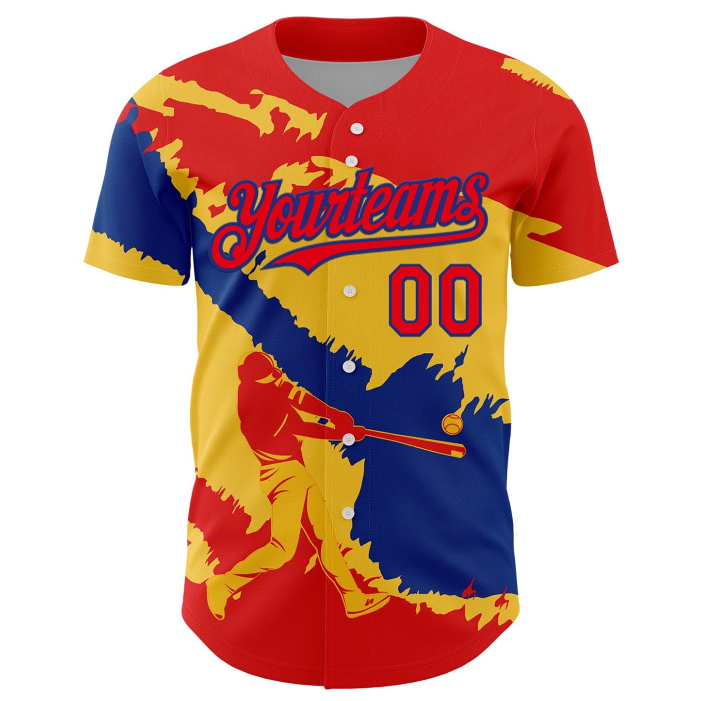 Custom Fire Red Royal-Yellow 3D Colombia Colombian Flag Authentic Baseball Jersey view 2