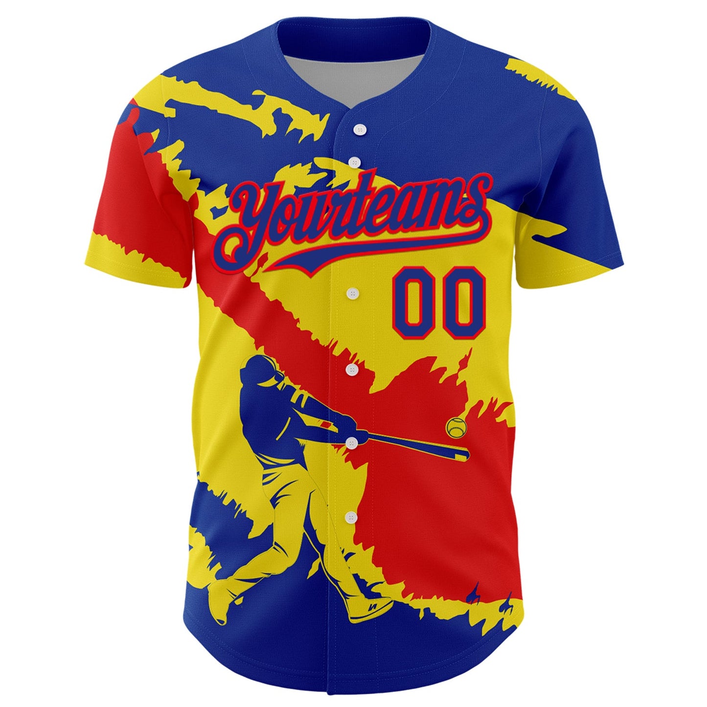 Custom Royal Fire Red-Light Yellow 3D Ecuador Ecuadorian Flag Authentic Baseball Jersey view 2