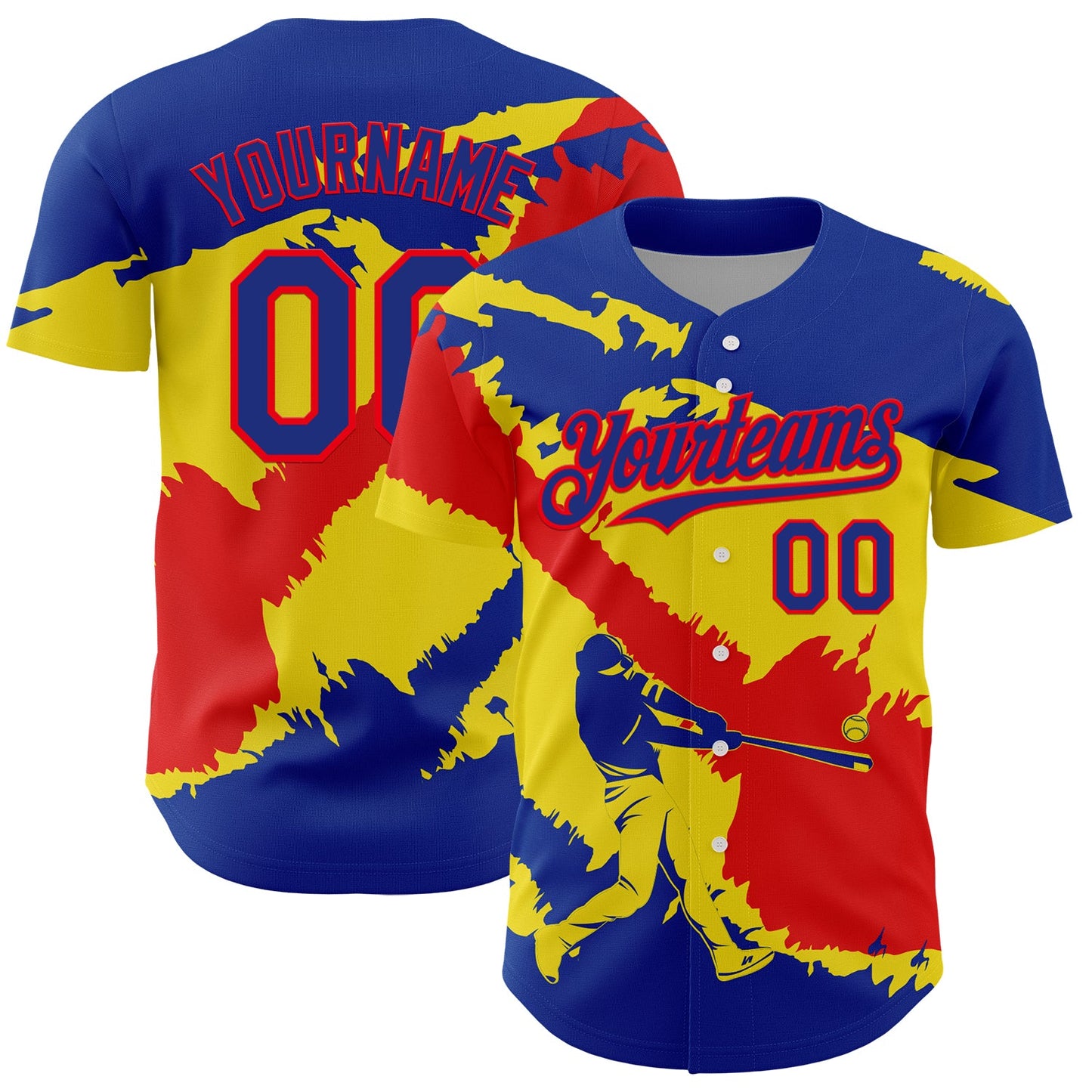 Custom Royal Fire Red-Light Yellow 3D Ecuador Ecuadorian Flag Authentic Baseball Jersey - Main View