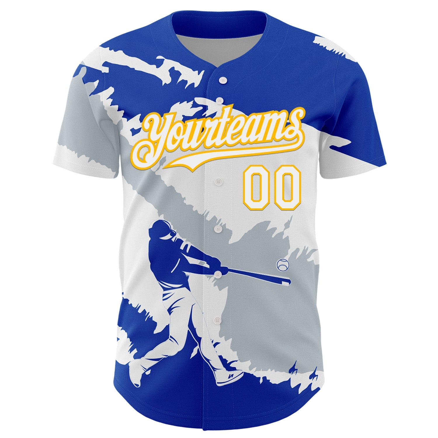 Custom Thunder Blue Gold-Silver 3D El Salvador El Salvadoran Flag Authentic Baseball Jersey view 2