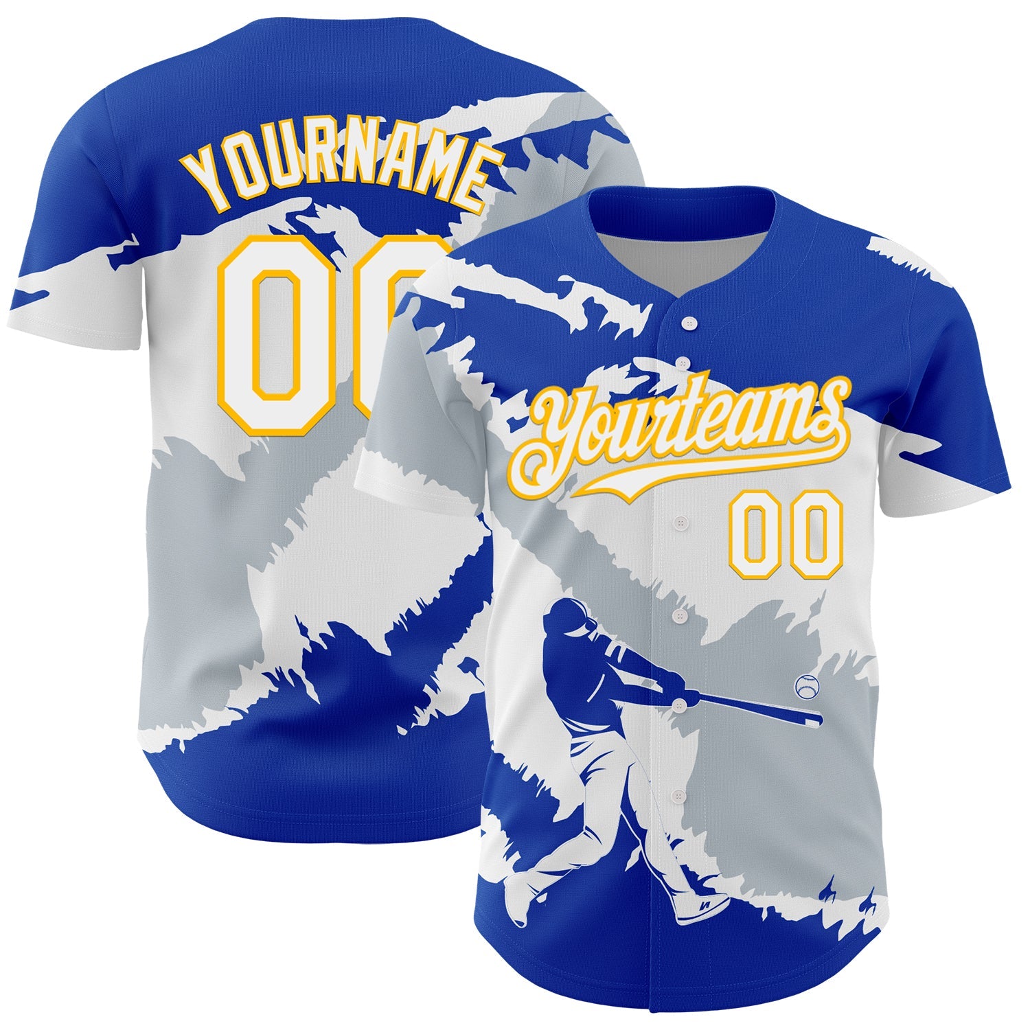 Custom Thunder Blue Gold-Silver 3D El Salvador El Salvadoran Flag Authentic Baseball Jersey - Main View