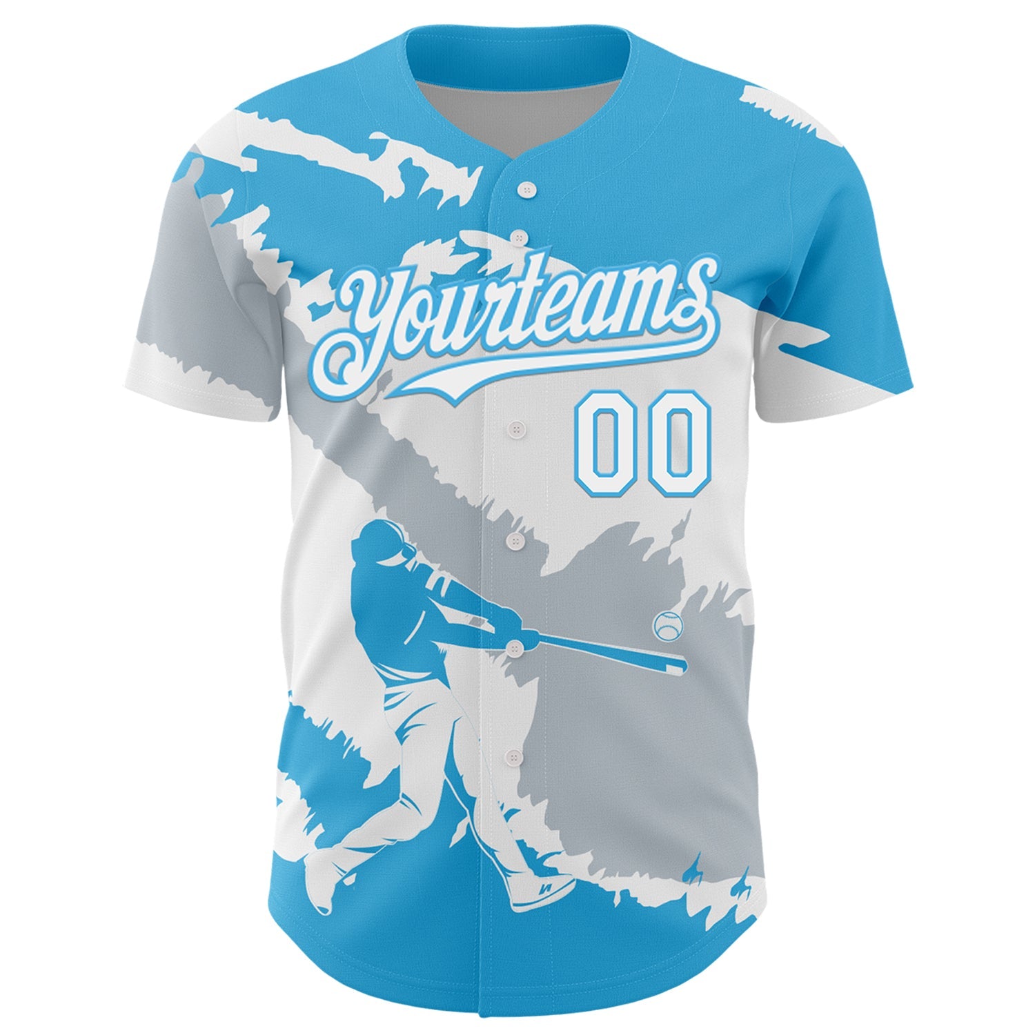Custom Sky Blue White-Silver 3D Guatemala Guatemalan Flag Authentic Baseball Jersey view 2
