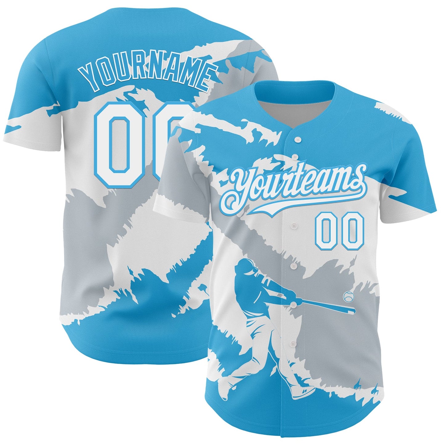 Custom Sky Blue White-Silver 3D Guatemala Guatemalan Flag Authentic Baseball Jersey - Main View