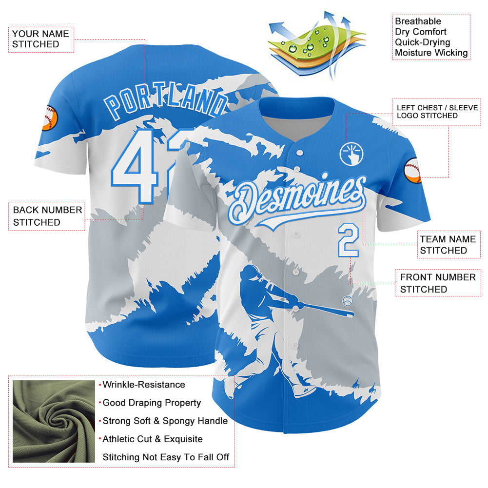 Custom Electric Blue White-Silver 3D Honduras Honduran Flag Authentic Baseball Jersey view 3