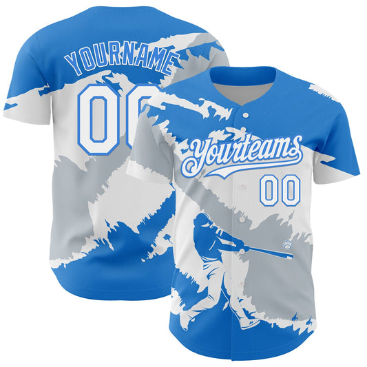 Custom Electric Blue White-Silver 3D Honduras Honduran Flag Authentic Baseball Jersey - Main View