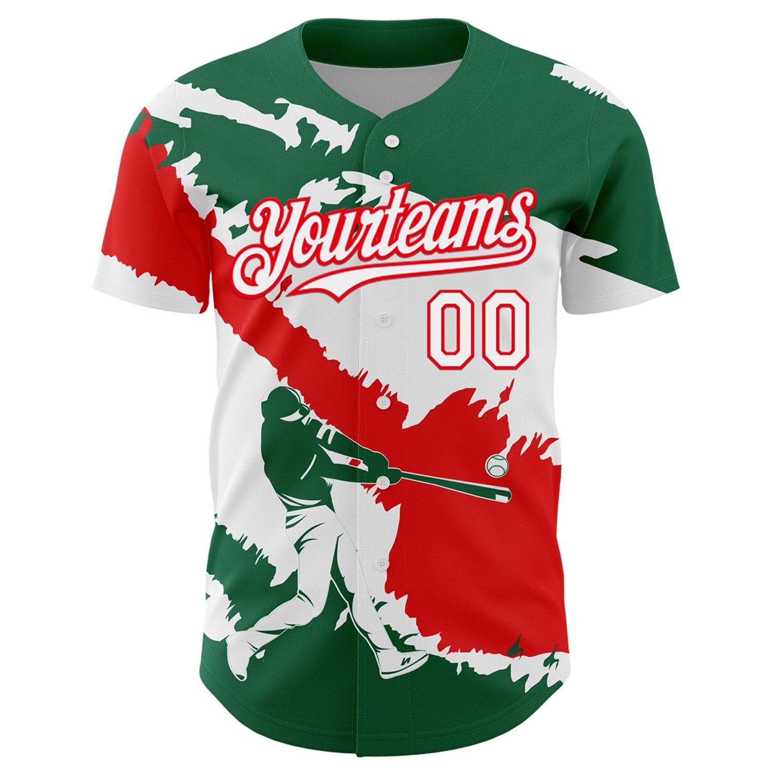 Custom Kelly Green White-Fire Red 3D Mexico Mexican Flag Authentic Baseball Jersey view 2