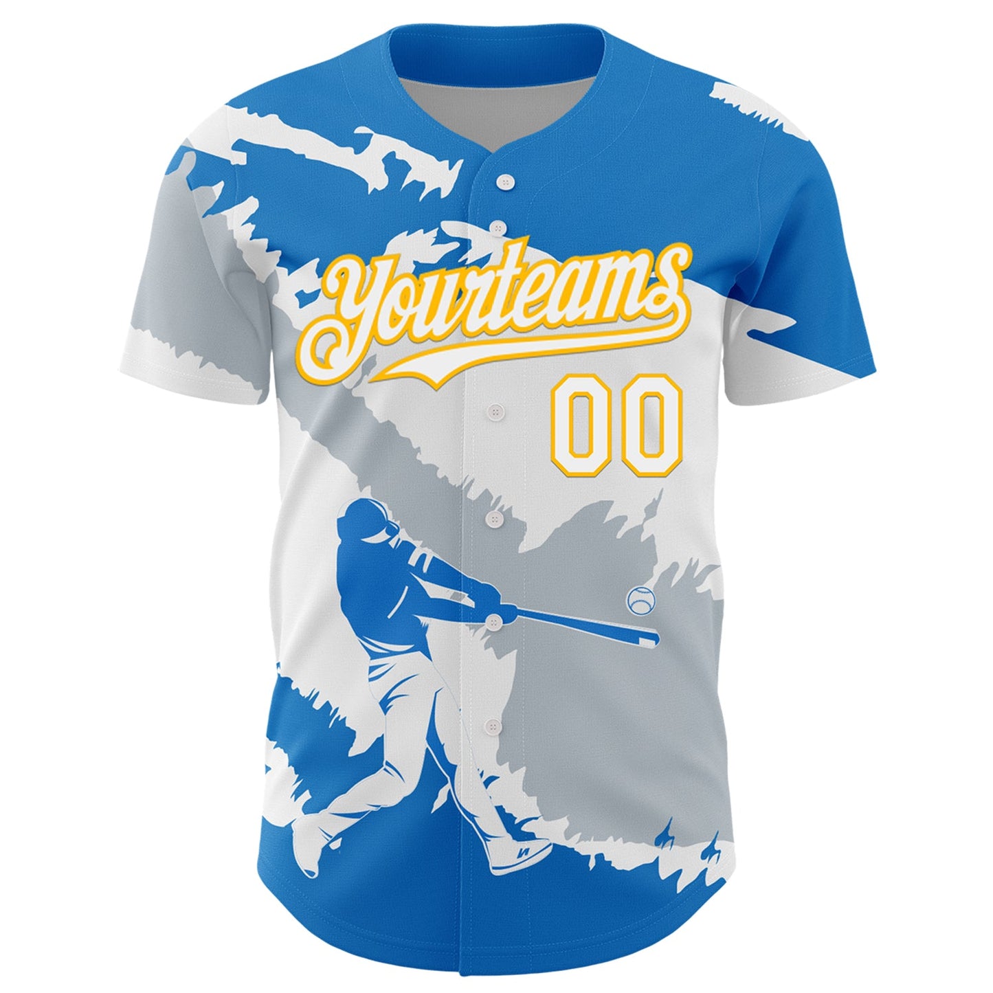 Custom Electric Blue Gold-Silver 3D Nicaragua Nicaraguan Flag Authentic Baseball Jersey view 2
