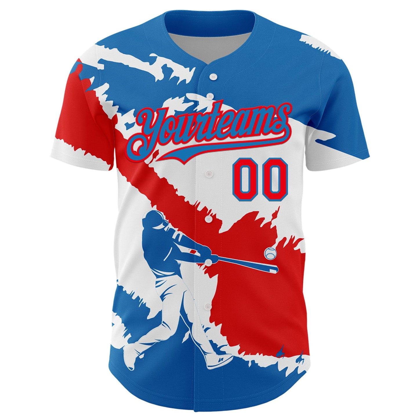 Custom Blue Fire Red-White 3D Panama Panamanian Flag Authentic Baseball Jersey view 2