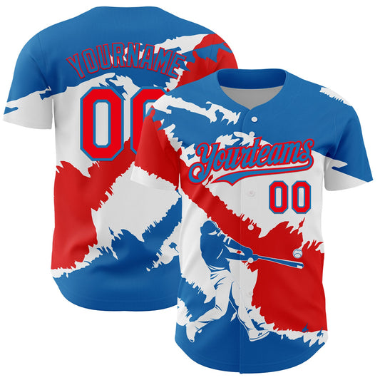 Custom Blue Fire Red-White 3D Panama Panamanian Flag Authentic Baseball Jersey - Main View