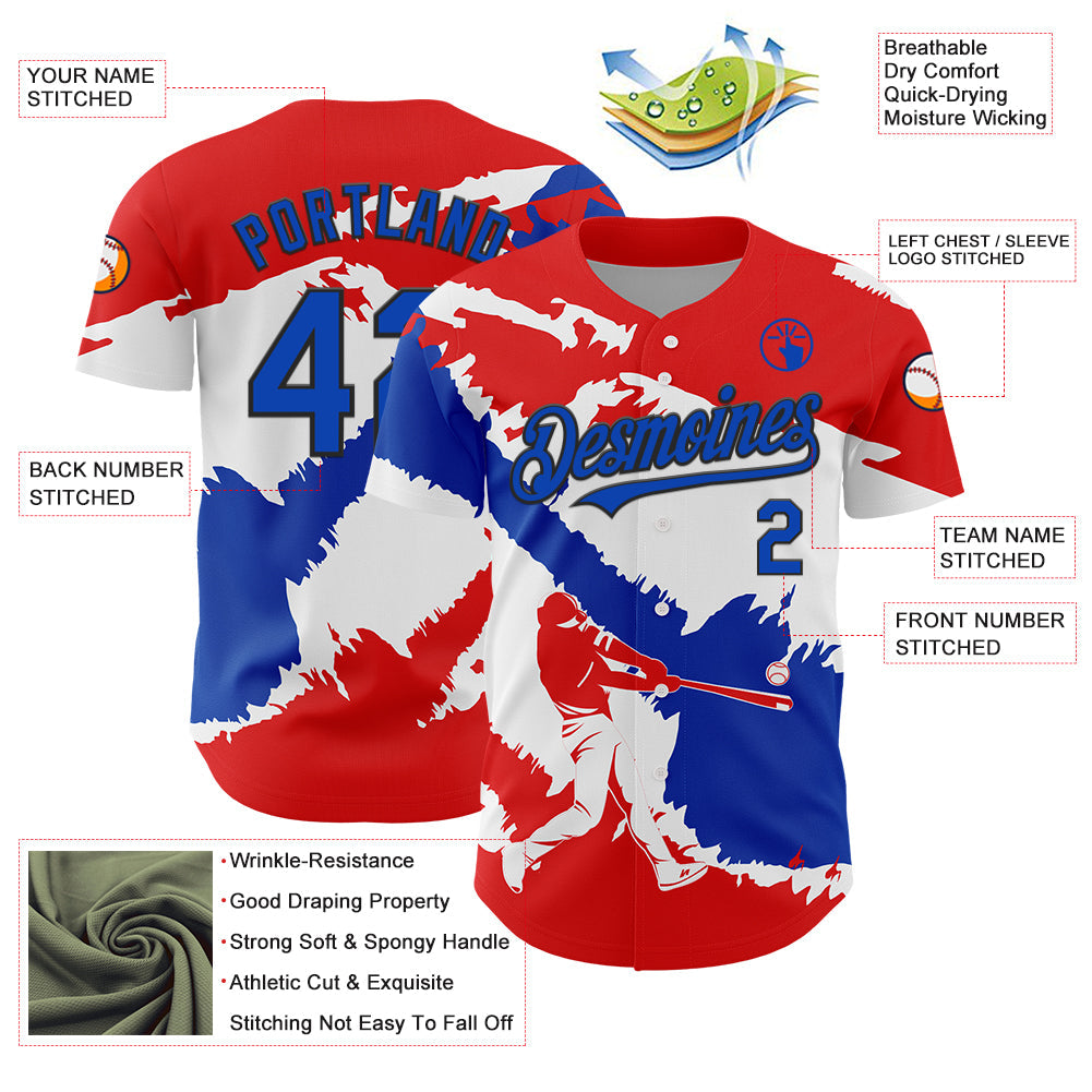 Custom Fire Red Thunder Blue-Black 3D Paraguay Paraguayan Flag Authentic Baseball Jersey view 3
