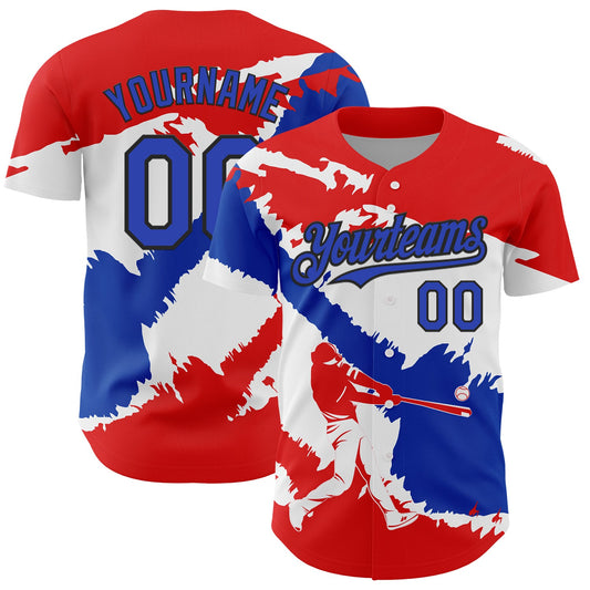 Custom Fire Red Thunder Blue-Black 3D Paraguay Paraguayan Flag Authentic Baseball Jersey - Main View