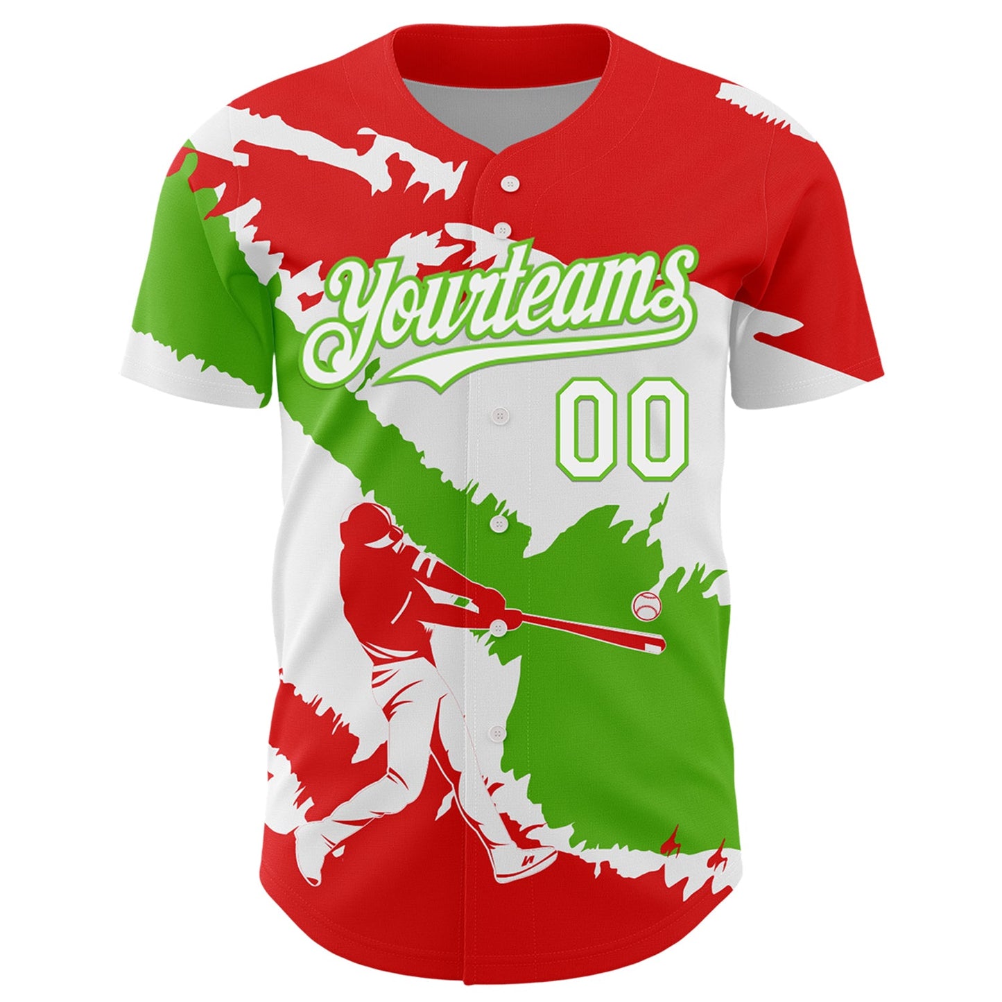 Custom Fire Red White-Aurora Green 3D Peru Peruvian Flag Authentic Baseball Jersey view 2