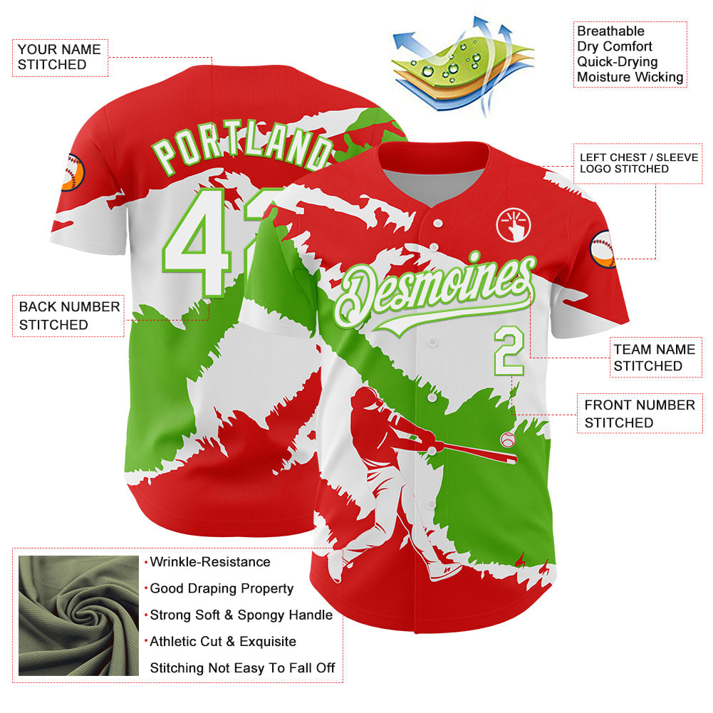 Custom Fire Red White-Aurora Green 3D Peru Peruvian Flag Authentic Baseball Jersey view 3