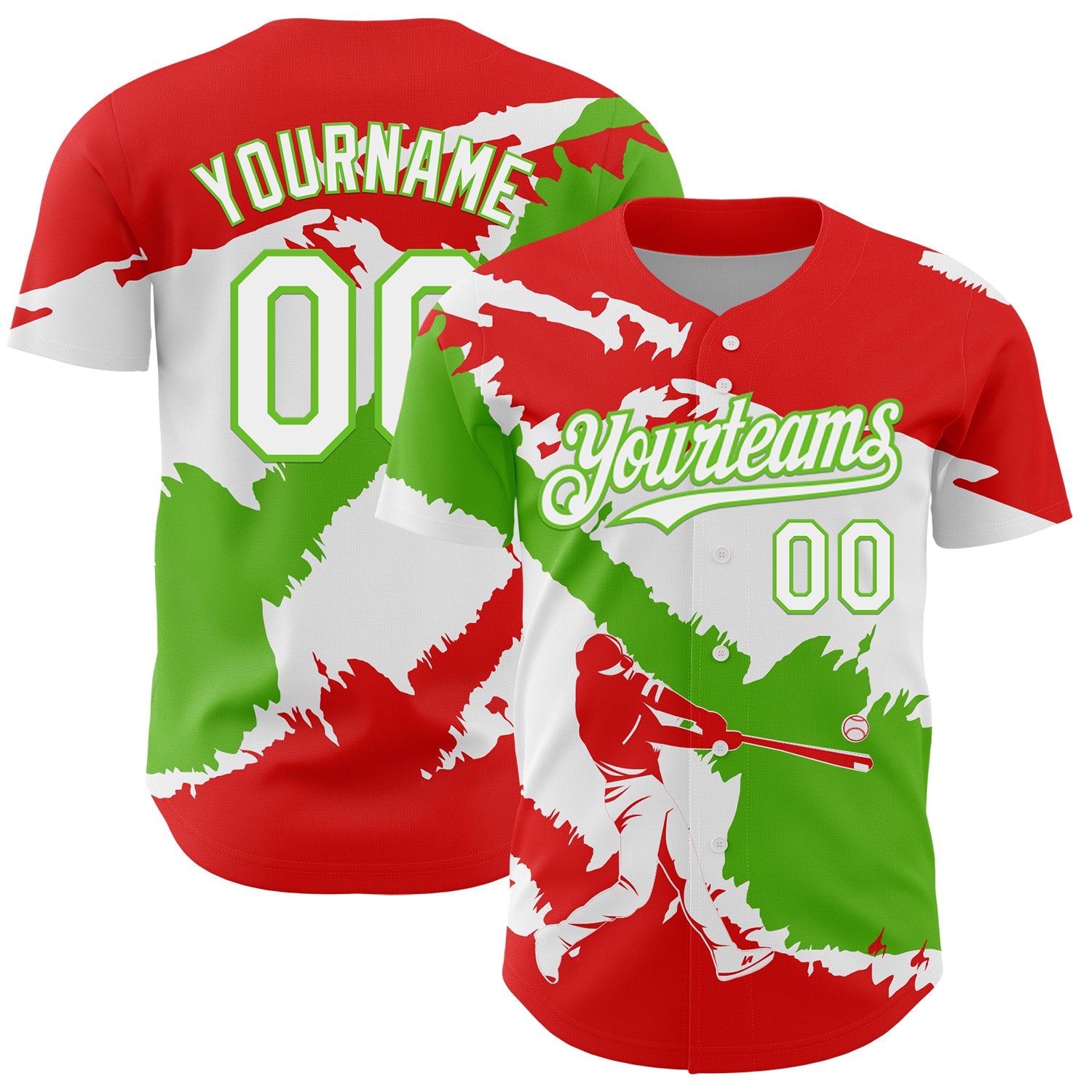 Custom Fire Red White-Aurora Green 3D Peru Peruvian Flag Authentic Baseball Jersey - Main View