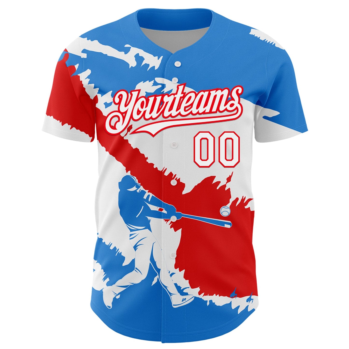 Custom Electric Blue White-Fire Red 3D Puerto Rico Puerto Rican Flag Authentic Baseball Jersey view 2